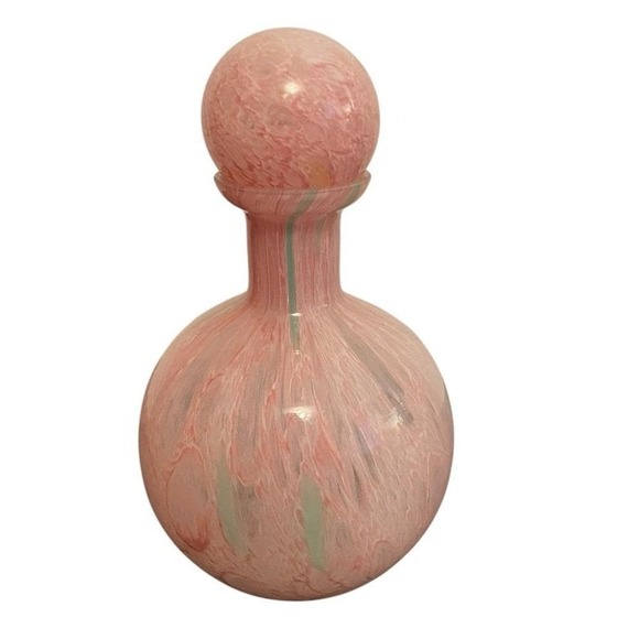 Unbranded Other - Vintage Made in Italy Pink Swirl Art Glass Decanter with Stopper Murano Style